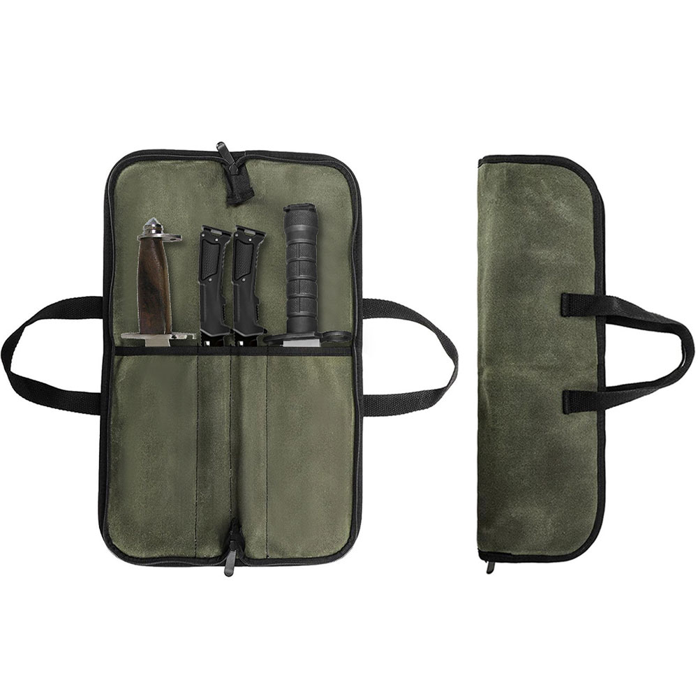 Camping Cooking Knife - 왁스 캔버스 나이프 롤백 다용도 슬롯