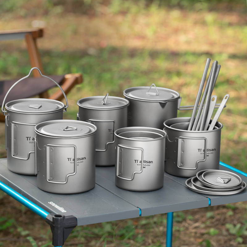 Camping Cooking Pan - Tiartisan 야외 티타늄 경량 휴대용 차