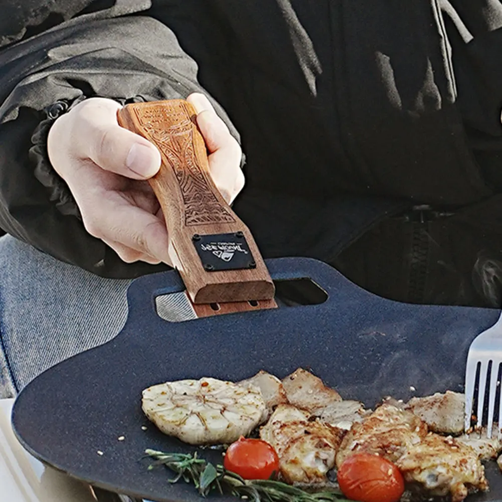 Camping Cooking Tray - 야외용 천연 나무 그릴 팬 손잡이
