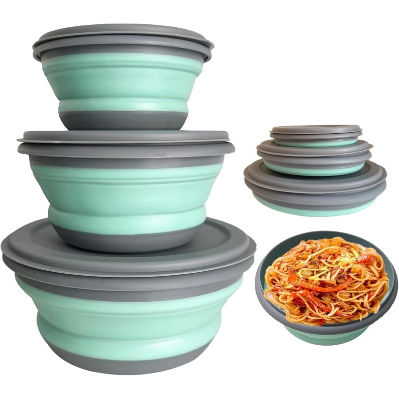 Camping Cooking Tray - 3개 실리콘 접이식 도시락 세트, 피크닉