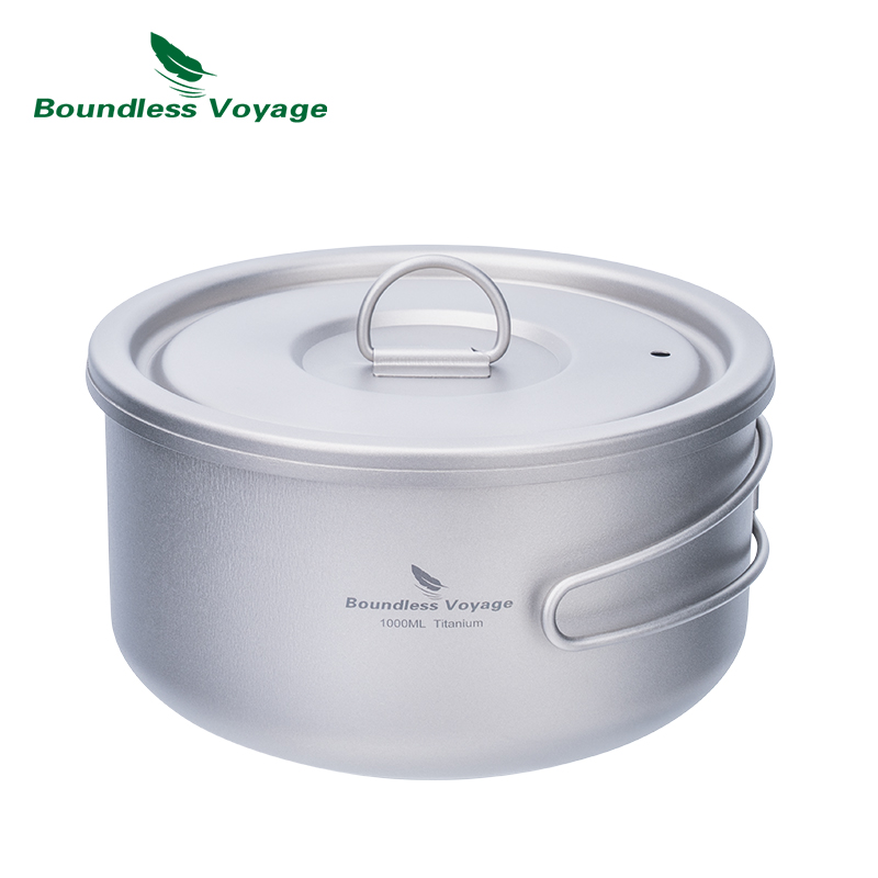 Camping Cooking Pan - Boundless Voyage 티타늄 캠핑 냄비, 뚜껑이
