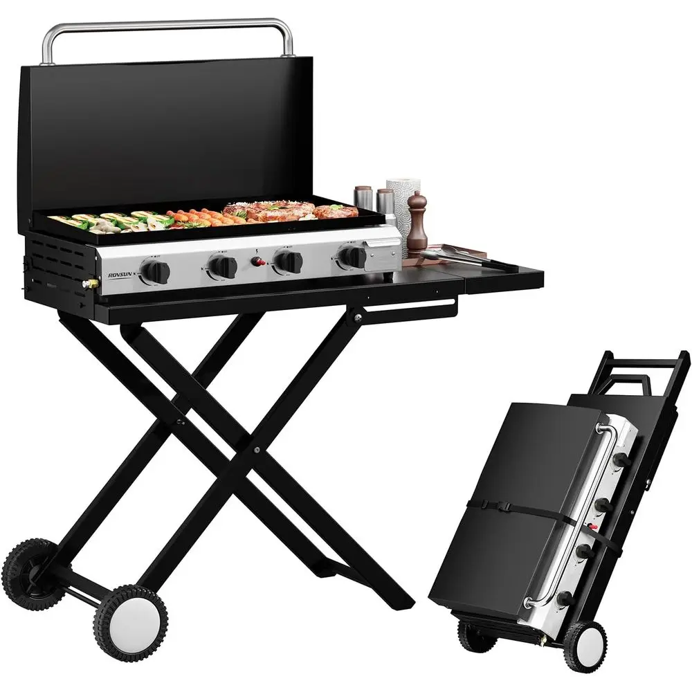 Camping Cooking Tray - 휴대용 4구 프로판 그리들(바퀴, 에나멜 트레이,