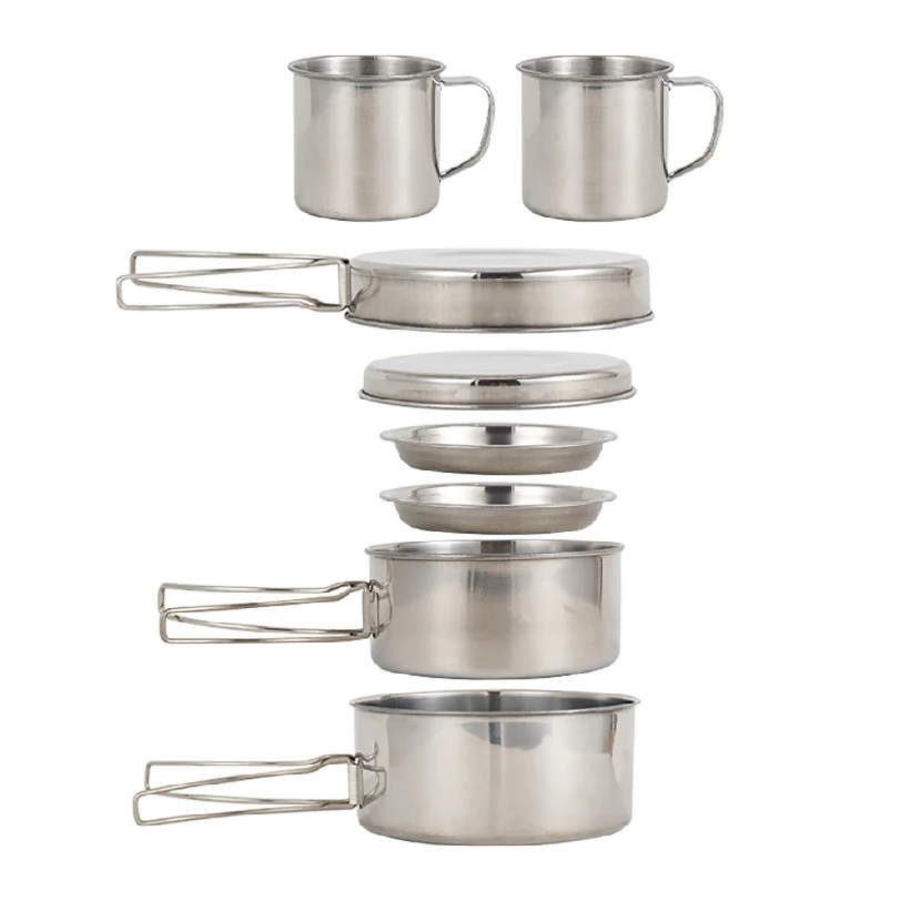 8개/세트 캠핑 조리기구 세트 스테인리스 스틸 냄비 및 - Camping Cooking Pan 리뷰 및 가격