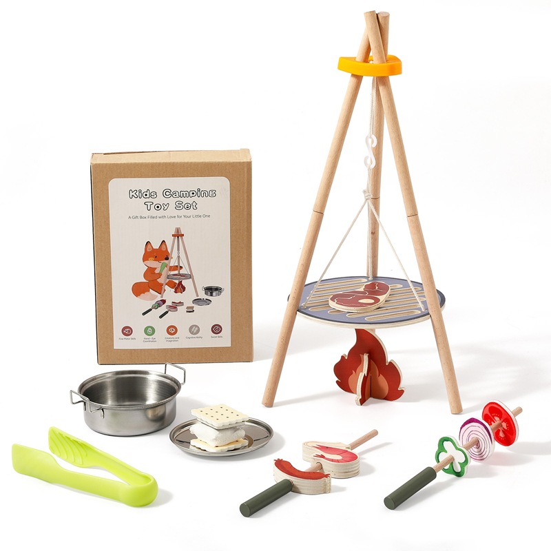 나무로 만든 어린이 캠핑 바비큐 장난감 세트, 삼각대  - Camping Cooking Gifts 리뷰 및 가격