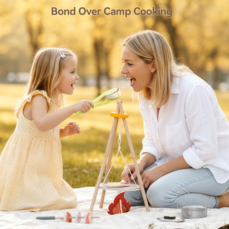 나무로 만든 어린이 캠핑 바비큐 장난감 세트, 삼각대  - Camping Cooking Gifts 리뷰 및 가격