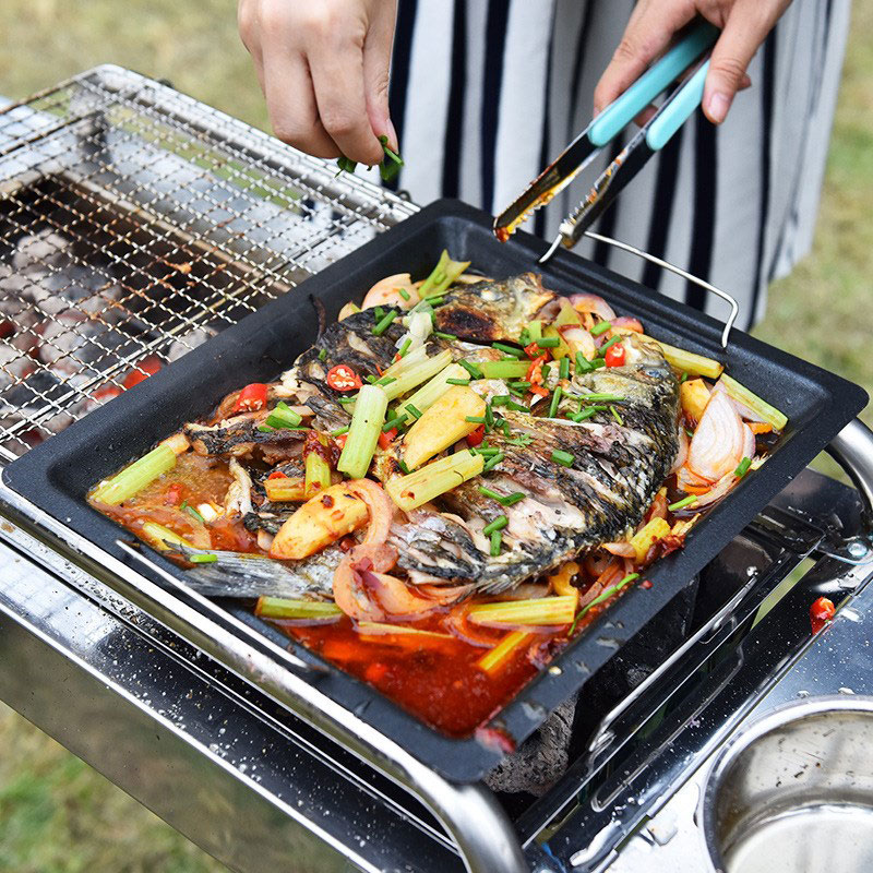 야외용 두꺼운 사각 그릴 팬, 손잡이 두 개, 휴대용  - Camping Cooking Tray 리뷰 및 가격